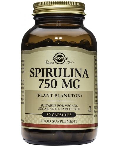 Spirulina, 750 mg, 80 растителни капсули, Solgar - 1