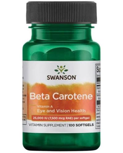 Beta Carotene, 7500 mcg, 100 меки капсули, Swanson - 1