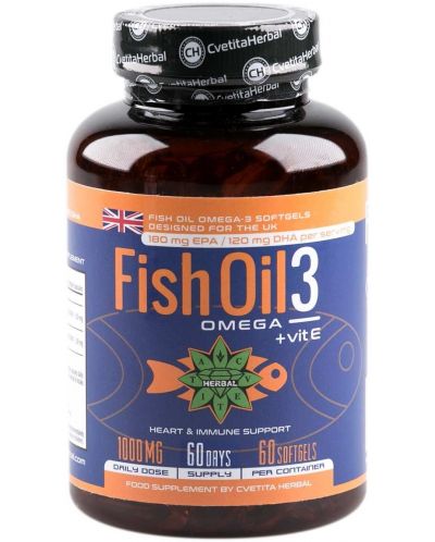 Fish Oil Omega 3, 1000 mg, 60 капсули, Cvetita Herbal - 1