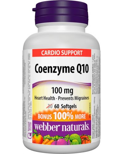 Coenzyme Q10, 100 mg, 60 софтгел капсули, Webber Naturals - 1
