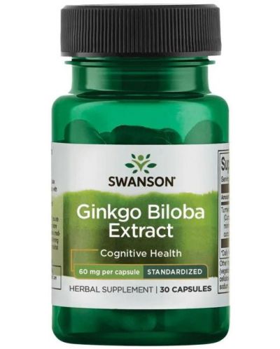 Ginkgo Biloba Extract, 60 mg, 30 капсули, Swanson - 1