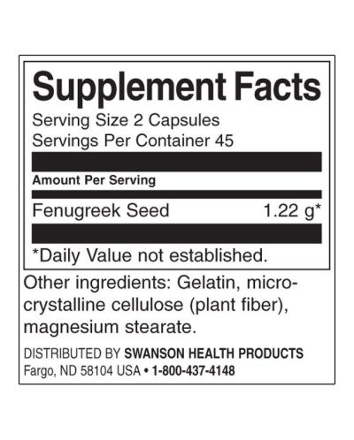 Fenugreek Seed, 610 mg, 90 капсули, Swanson - 2