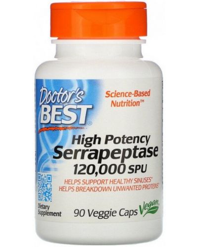 High Potency Serrapeptase, 120 000 SPU, 90 капсули, Doctor's Best - 1