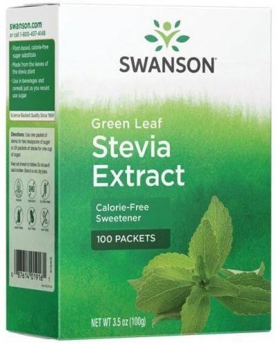 Green Leaf Stevia Extract, 100 пакетчета, Swanson - 1
