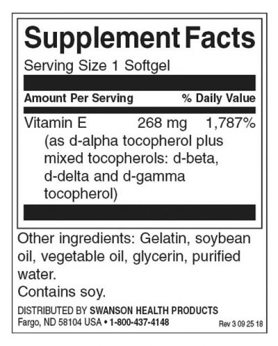 Vitamin E Mixed Tocopherols, 400 IU, 250 меки капсули, Swanson - 2
