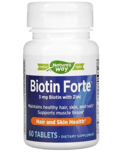 Biotin Forte, 3 mg, 60 дъвчащи таблетки, Nature's Way - 1