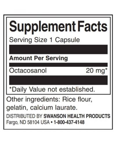 Octacosanol, 20 mg, 30 капсули, Swanson - 2