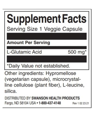 Glutamic Acid, 500 mg, 60 капсули, Swanson - 2