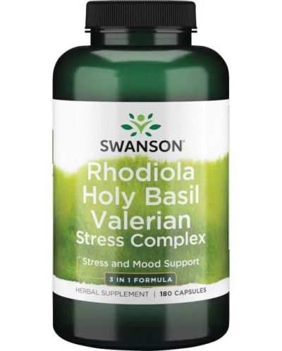 Rhodiola, Holy Basil and Valerian, 180 капсули, Swanson - 1