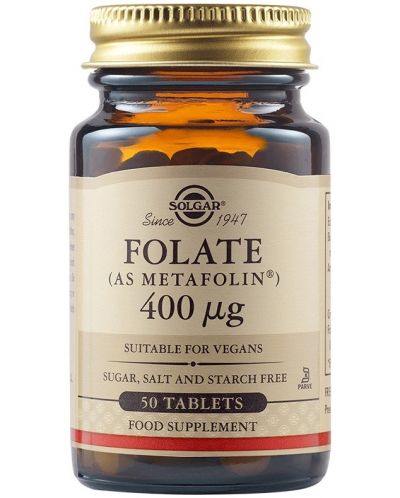 Folate, 400 mcg, 50 таблетки, Solgar - 1