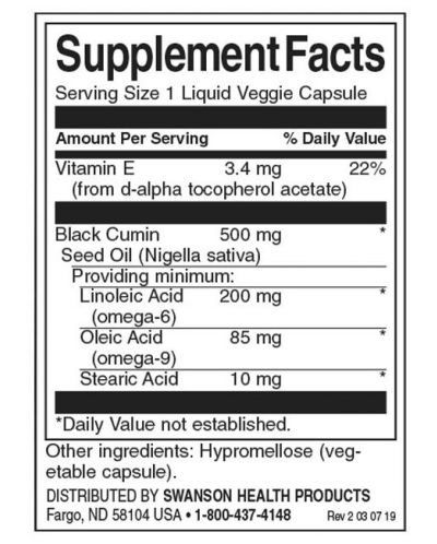 Black Cumin Seed Oil, 500 mg, 60 капсули, Swanson - 2