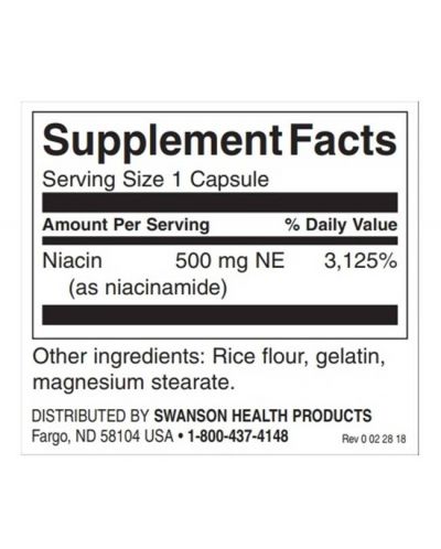 Niacinamide, 500 mg, 250 капсули, Swanson - 2