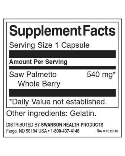 Saw Palmetto, 540 mg, 100 капсули, Swanson - 3