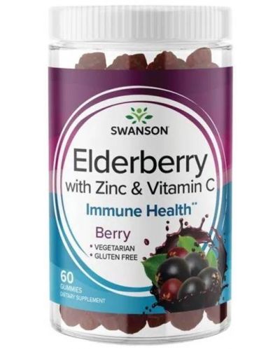 Elderberry with Zinc & Vitamin C, 60 дъвчащи таблетки, Swanson - 1