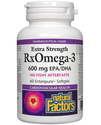 RX Omega-3 Extra Stength, 600 mg, 60 софтгел капсули, Natural Factors - 1