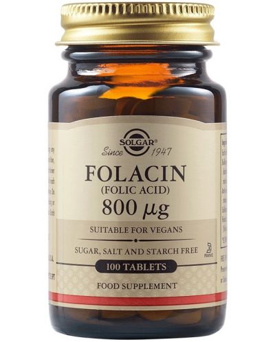 Folacin, 800 mcg, 100 таблетки, Solgar - 1