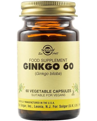 Ginkgo 60, 60 растителни капсули, Solgar - 1