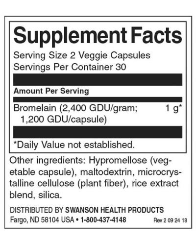 Bromelain, 500 mg, 60 растителни капсули, Swanson - 2