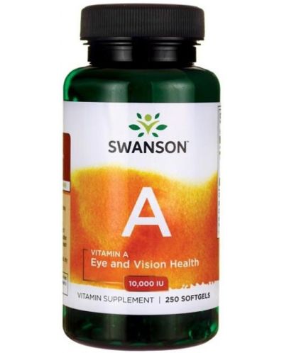 Vitamin A, 10 000 IU, 250 меки капсули, Swanson - 1