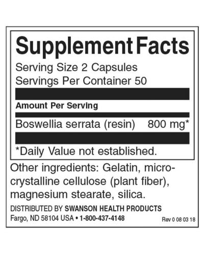 Boswellia, 400 mg, 100 капсули, Swanson - 2