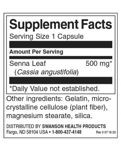 Senna Leaf, 500 mg, 100 капсули, Swanson - 2