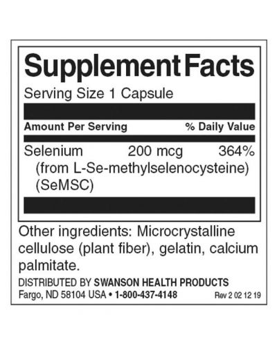 SeMSC Selenium, 200 mcg, 120 капсули, Swanson - 2
