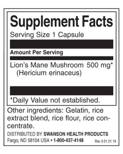 Lion's Mane Mushroom, 500 mg, 60 капсули, Swanson - 2