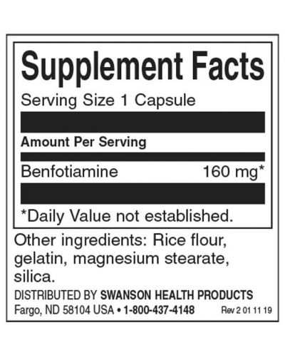 Benfotiamine, 160 mg, 60 капсули, Swanson - 2