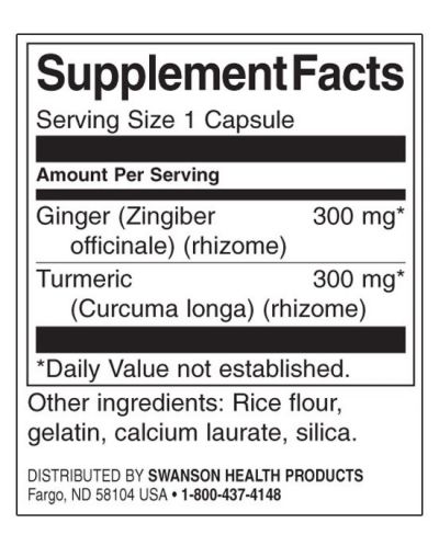 Ginger & Turmeric, 600 mg, 60 капсули, Swanson - 2