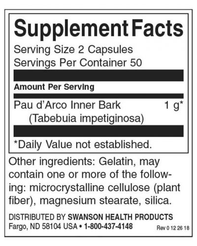 Pau d’Arco, 500 mg, 100 капсули, Swanson - 2