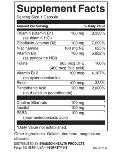 Balance B-100 Complex, 300 капсули, Swanson - 2