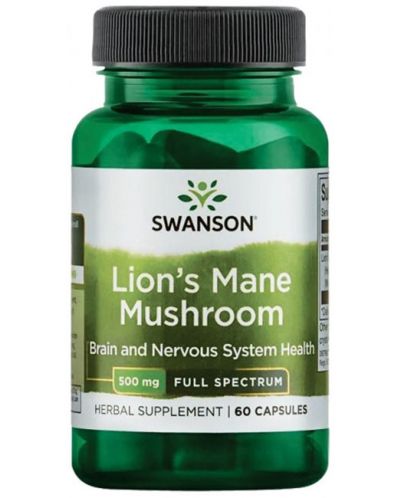 Lion's Mane Mushroom, 500 mg, 60 капсули, Swanson - 1