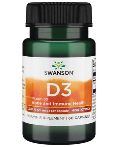 Vitamin D3, High Potency, 25 mcg, 60 капсули, Swanson - 1