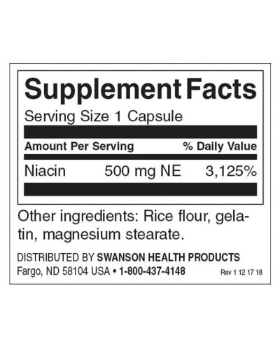 Niacin, 500 mg, 250 капсули, Swanson - 2