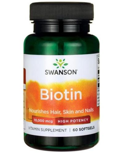 Biotin, 10000 mcg, 60 меки капсули, Swanson - 1
