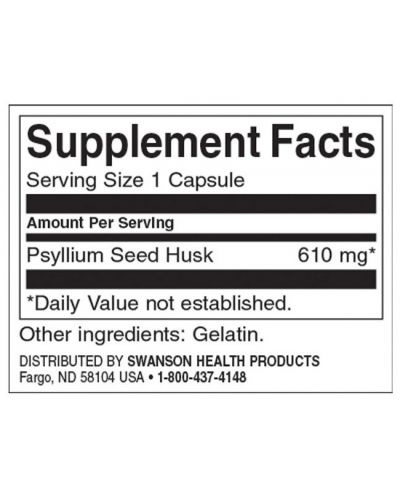 Psyllium Husks, 610 mg, 300 капсули, Swanson - 2