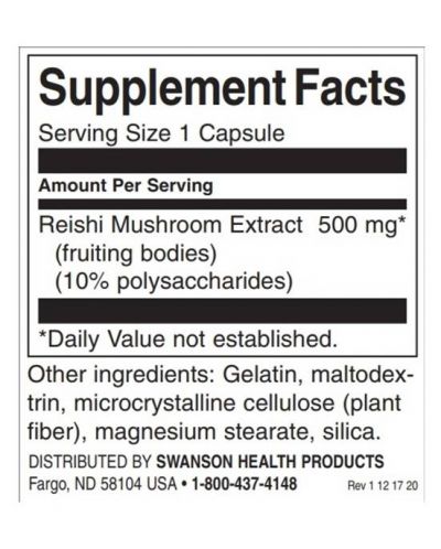 Reishi Mushroom Extract, 500 mg, 90 капсули, Swanson - 2