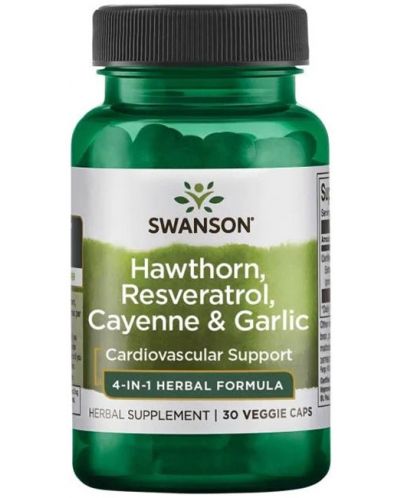 Hawthorn, Resveratrol, Cayenne & Garlic, 30 капсули, Swanson - 1