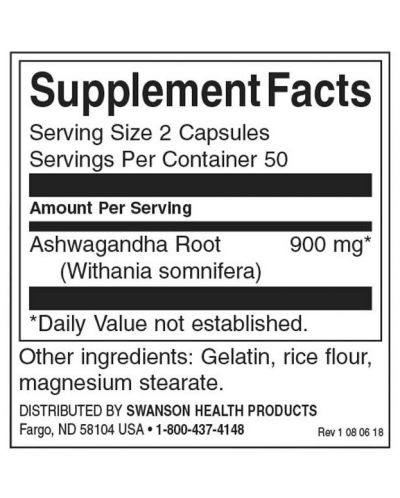 Ashwagandha, 450 mg, 100 капсули, Swanson - 2