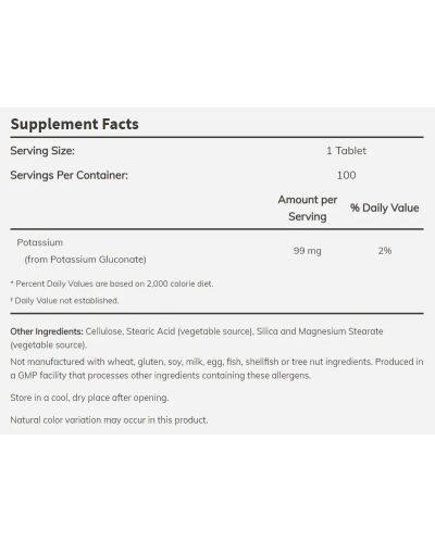 Potassium Gluconate, 99 mg, 100 таблетки, Now - 2