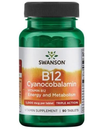 B12 Cyanocobalamin, 1000 mcg, 90 таблетки, Swanson - 1