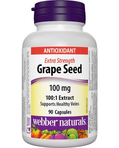Grape Seed Extra Strength, 100 mg, 90 капсули, Webber Naturals - 1