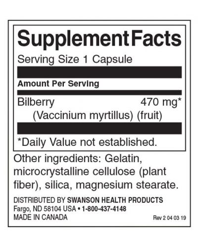 Bilberry Fruit, 470 mg, 100 капсули, Swanson - 2