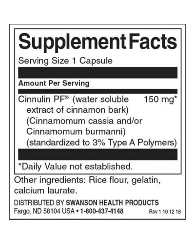 Cinnulin PF, 150 mg, 120 капсули, Swanson - 2