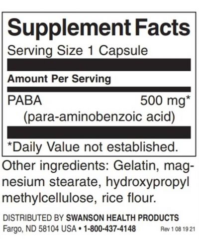 PABA, 500 mg, 120 капсули, Swanson - 2