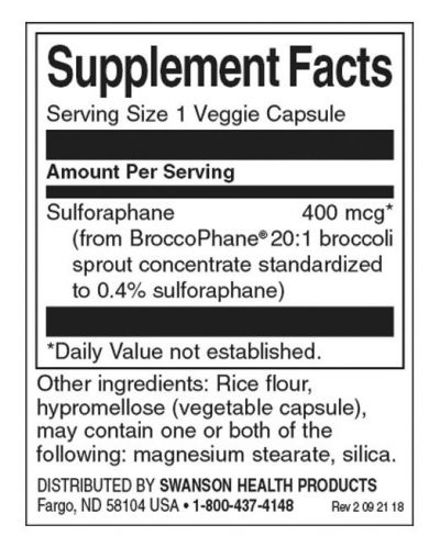 Sulforaphane, 400 mcg, 60 капсули, Swanson - 2