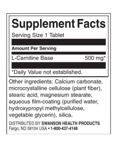 L-Carnitine, 500 mg, 100 таблетки, Swanson - 2