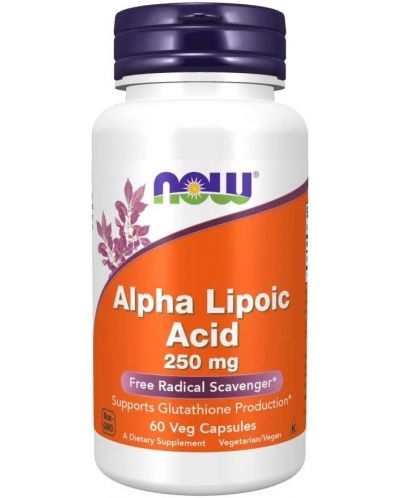 Alpha Lipoic Acid, 250 mg, 60 растителни капсули, Now - 1