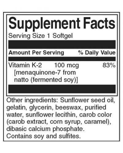 Natural Vitamin K-2, 100 mcg, 30 меки капсули, Swanson - 2