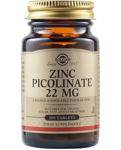 Zinc Picolinate, 22 mg, 100 таблетки, Solgar - 1